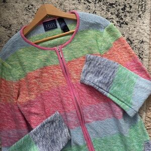 Vintage 90s Crazy Horse Knit Zip Cardigan Sweater Cottage Core Preppy Liz Claib